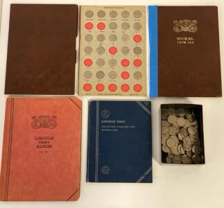 Collectible Nickels And Pennies With Vintage Commemorative Coin Books