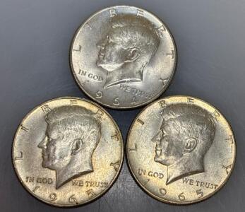 (3) 1964/1965 John F. Kennedy Half Dollar Coins