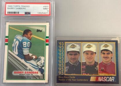 PSA 9 1989 Topps Traded Barry Sanders Rookie Card And 1993 Maxx Premier Plus NASCAR Rookie of the Year