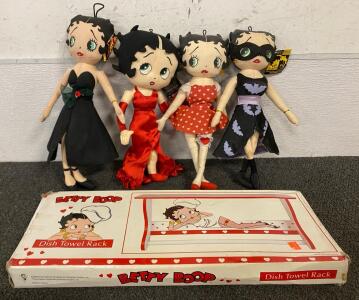 (4) Vintage Bettt Boop Dolls, Betty Boop Dish Towel Rack