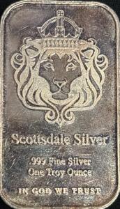 Scottsdale Lion Troy 1oz .999 Fine Silver Rare Bar Medal &ldquo;In God We Trust&rdquo;