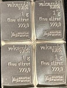 (4) Valcambi Suisse 1G 999.0 Fine Silver Bars