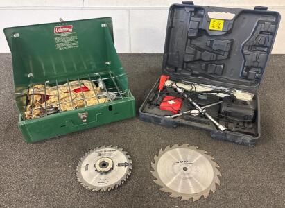 Coleman Camp Stove, Power Tool Kit & Saw Blades
