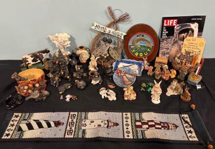 Vintage Collectables Tabletop Decor Including Teddy Bears Black Bears Fishing And More