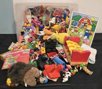 Large Tote Full Of McDonald's Style Toys And Colectibles, 24"x24" Folding Pet Kennel