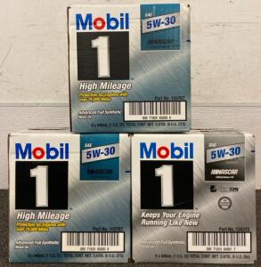 (3) Boxes Of Unopened Mobil 1 High Mileage 5W-30 Advanced Full Synthetic Motor Oil