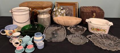 Antique Kitchenware And Decor Including Baskets Serving Plates Mini TeaSets And More
