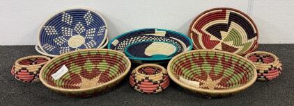 Handwoven Rwandan Basket Set, Various Patterns, Certificate #57047