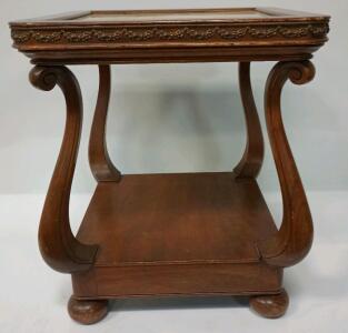 Side Table With A Marble Top And Wooden Base 16" Square x 18" Tall
