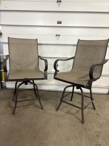 Outdoor Patio Swivel Bar Stools, Powder-Coated Steel, Beige Mesh