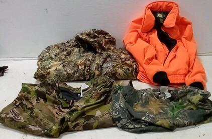 LOT Of Hunting Gear. King's Insulated Desert Shadow Camo Jacket (L.) Cabela's Insulated Orange Jacket (XL.) Under Armor Insulated Camo Pants (L/Loose Fit.) Mossy Oak Camo Shirt (L.)