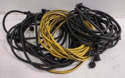 (2) (Black) Multi-Outlet Extension Cord, Designed for use Indoors & Outdoors & (1) (Yellow) Heavy-Duty Extension Cord