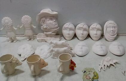 "Ready To Paint" Bisque Art. Animal Mugs. Light Switch Frame.