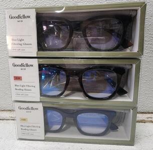 (3) Assorted Goodfellow & Co. Flat Top Blue Filtering Reading Glasses