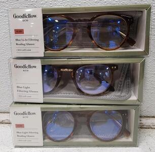 (3) Assorted Goodfellow & Co. Flat Top Blue Filtering Reading Glasses