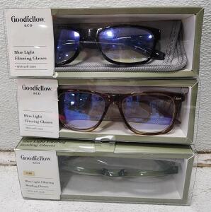 (3) Assorted Goodfellow & Co. Flat Top Blue Filtering Reading Glasses