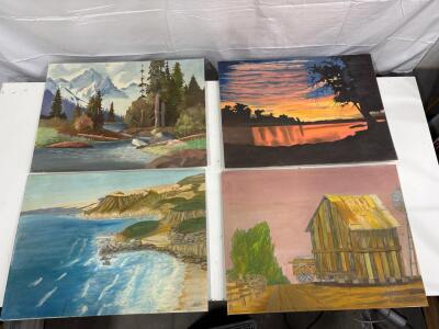 Set of 4 Landscape Paintings by Laura Boots, Oil on Canvas