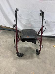 Maroon Rollator Walker, Foldable, Hand Brakes, Seat Storage & More