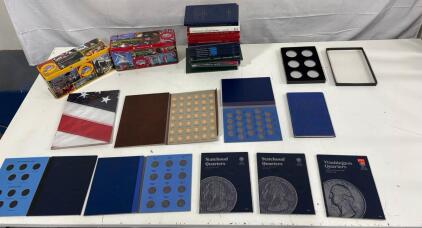 Coin Collection Supplies Lot: Books, Folders, Tins, US Coins Handbook
