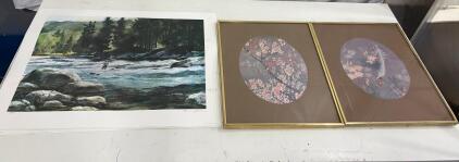 Francis Golden Lithography Art Prints, Fly Fisherman and Floral Series