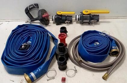 (2) Heavy Duty Fire Hoses (Spiraflex / 80 psi / 50.8mm) + Required Accessories. (2) Banjo DM220 Dry mate Decouplers. Husky 25ft Power Drum Auger +More.