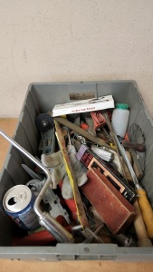 Tote Of Assorted Tools & Hardware