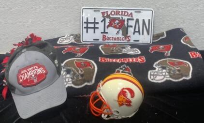 Tampa Bay Buccaneers- Vintage Mini Helmet / License Plate / NCC South Champions Hat / Blanket