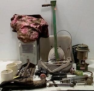 Coleman Gas Stove. Boat Seat. Delonghi (Italian) Electric Heater (Works.) Pelonis Electric Heater(Works.) Electric Raft Pump. Grease Gun. .17 cal Pellets. +More.