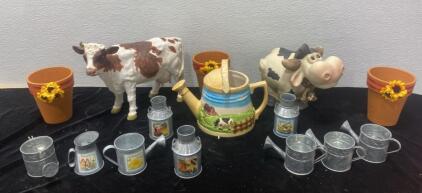 Cows and Mini Watering Cans - Cows 9-10&rdquo; Tall
