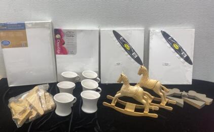 Get Your Art On - (4) Canvases 11x14 and 12x16 - Ready to Paint Rocking Horses - Mugs
