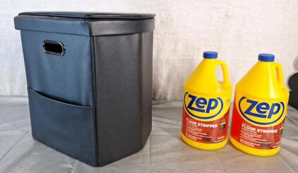 (1) Soft Sided Folding Wastebasket & (2) 1-Gallon Bottles Of ZEP Heavy-Duty Floor Stripper Concentrate