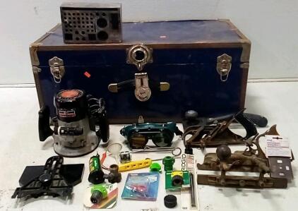 Craftsman Router (Model 315.17480 / Turns On, Works.) Foot Locker (30"x16"x12.) Ansiz Elding Goggles+Striker. Voltage Tester. Antique Hand Tools. + More.
