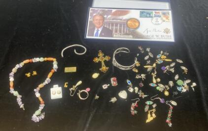 Commemorative George Bush Coin 10798 of 25000 / Assorted Costume Jewelry