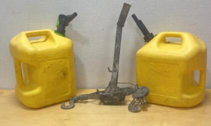 Manual Lever Hoist / (2) 5 Gallon Gas Containers