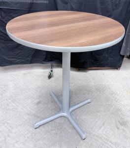 Round Pedestal Table, Brown Wood Top, Gray Metal Base 36&rdquo; x 42.3&rdquo;