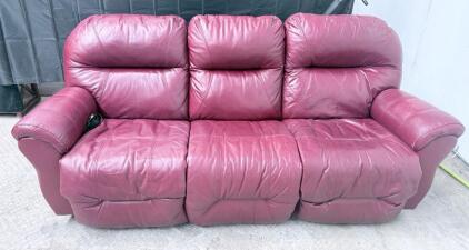 Burgundy Leather Reclining Sofa, 3-Seater, Manual Recline