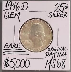 1946-D Washington Quarter, MS68, Silver, Original Patina