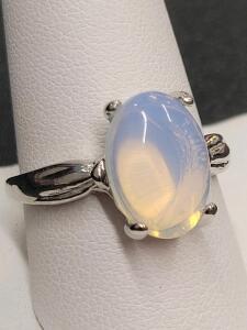 Silver-tone Ring with Opalite or Moonstone Oval Stone