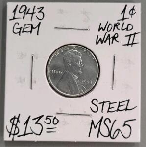 1943 U.S. Steel Penny, One Cent, MS65, World War II Era