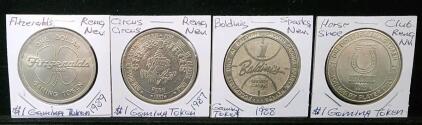 (1) 1989 Reno, Nevada Fitzgeralds One Dollar Gaming Token (1) 1987 Reno, Nevada Circus Circus One Dollar Gaming Token (1) 1988 Sparks, Nevada Baldinings Gaming Token (1) Club Reno, Nevada Horse Shoe One Dollar Gaming Token