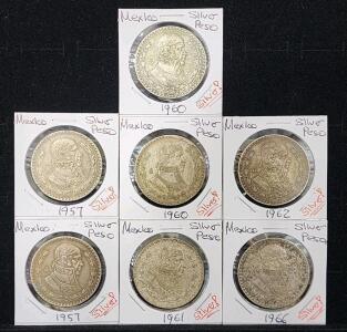 (7) 1957-1966 Mexican Silver Peso Coins