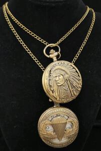 (1) Brass-Toned U.S. Army Paratrooper Pocket Watch (1) Brass-Toned Native American Chief Pocket Watch