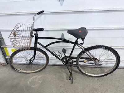 Cruiser Bicycle, Single-Speed, 26-Inch Wheels, Black, Front Basket
