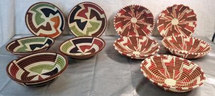(10) Assorted Hand Woven Wall Hanging Baskets