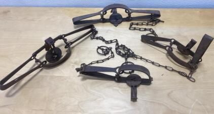 (4) Antique Animal Traps