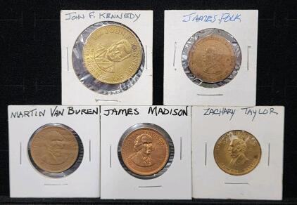 (1) Martin Van Buren Presidential Commemorative Medallion Coin (1) James Madison Presidential Commemorative Medallion Coin (1) James Polk Presidential Commemorative Medallion Coin (1) Zachary Taylor Presidential Commemorative Medallion Coin (1) John F. K