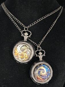 (2) Black Alloy Quartz Pocket Watchs