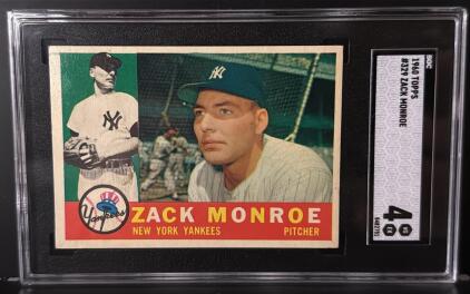 1960 Topps Zack Monroe #329 SGC 4 VG-EX New York Yankees Pitcher Card