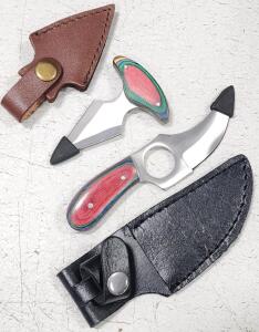 (1) Fixed Blade Short Skinner With Wood Handle (1) Tri-Angular Push Dagger With Wood Handle