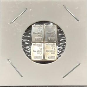 (4) Valcambi Suisse Silver Bullion Bars, 1g Each, 999.0 Fine Silver